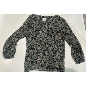 Cabi Top Shirt Womens XS Green White Floral Sheer 3/4 Sleeve Career Casaul